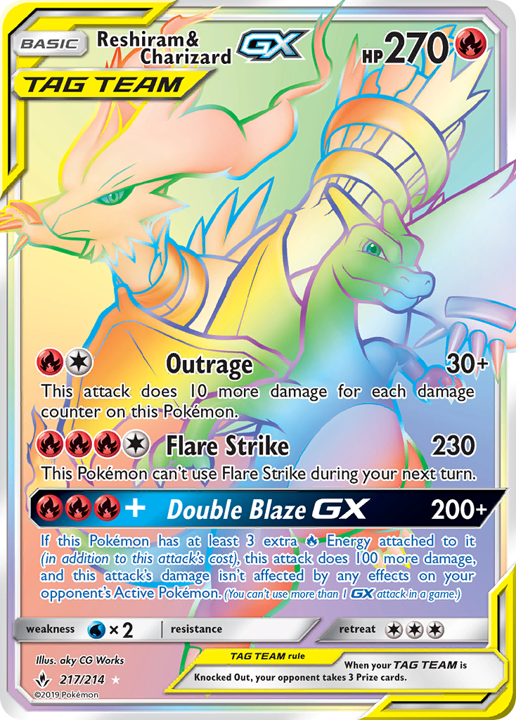 Reshiram Charizard GX 217 Unbroken Bonds 2019 Pokemon Card