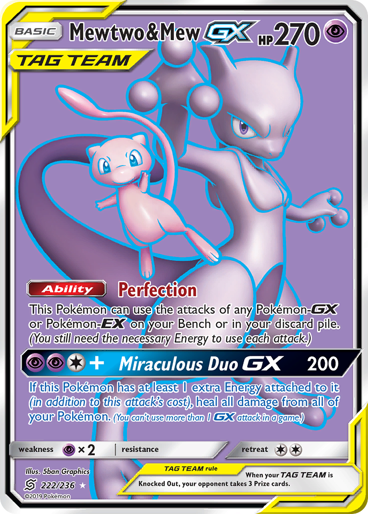 Mewtwo Mew GX 222 Unified Minds 2019 Pokemon Card