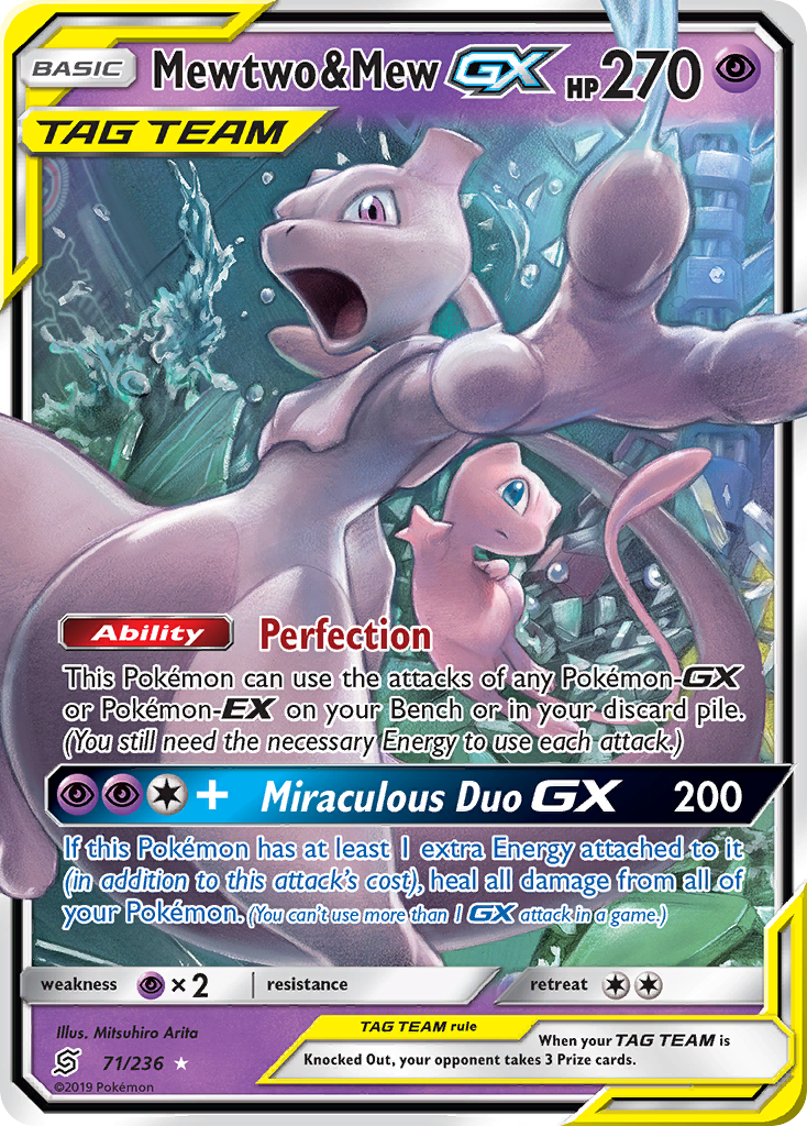 Mewtwo Mew GX 71 Unified Minds 2019 Pokemon Card