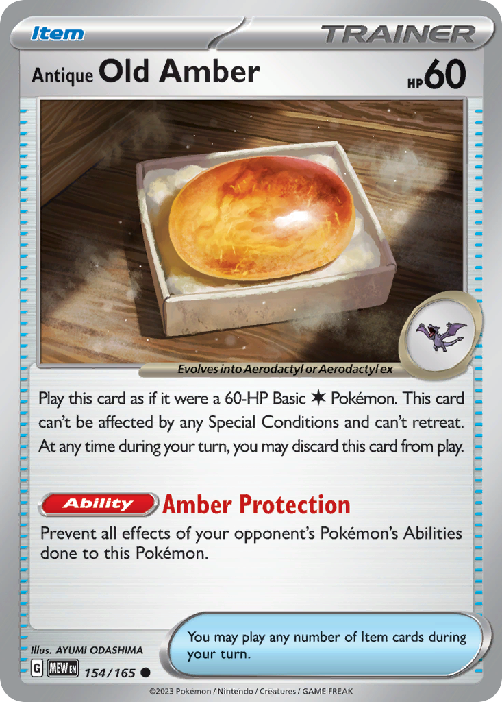 Antique Old Amber 154/165 Pokémon kaart