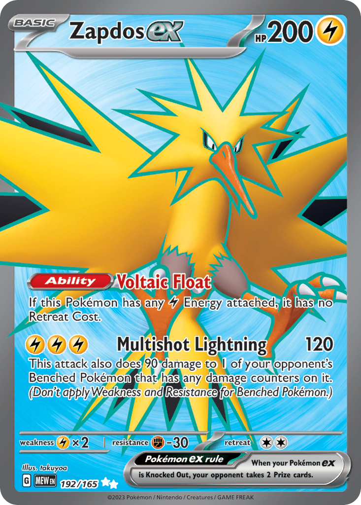 Zapdos EX 192/165 Pokémon kaart