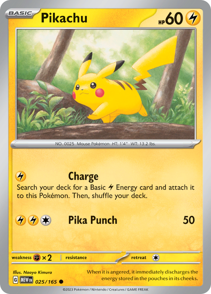 Pikachu 25/165 Pokémon kaart