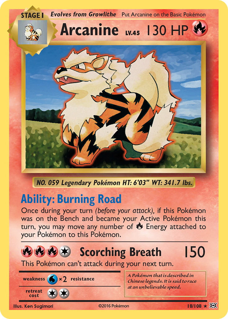 Arcanine 18 Evolutions 2016 Pokemon Card